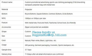 Custom Laundry Polyester Waterproof Drawstring Cosmetic Bag,custom long handle polyester supermarket shopping bag pack supplier