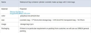 waterproof big container cylinder cosmetic make up bag with 3 mini bags, cosmetic bag, make up bag, bagplastics bagease supplier