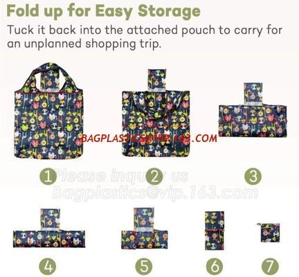 ECO Friendly nylon grocery shopping bag, tote bag shape with chic pattern,fold up for easy storage,widened handles, boat supplier
