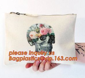 Wholesale Custom Printed Pencil Make Up Cosmetic Cotton Canvas Zipper Pouch Bag,cotton canvas zipper pouch bag women cos supplier