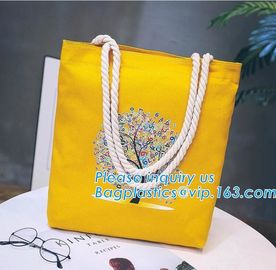 Wholesale white color letters series printing rough rope handle cotton canvas fabric foldable tote shopping bag bagplast supplier