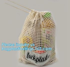 Factory wholesale reusable long handle cotton net produce bag,cotton net shopping bags for vegetables fruits bagease supplier