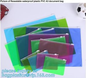 PVC A3 Document bags, file bags,stationery within mesh PVC clear plastic packaging waterproof zipper document bag/ durab supplier