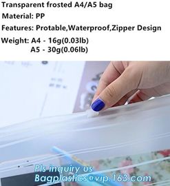 Frosted surface easy to seal zipper file bag, stationary holder pack,transparent frosted A4/A5 bag, protable slider seal supplier