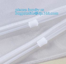 Super quality soft customise plastic slider bikini swimsuit swimwear packing pvc clear bag,matte EVA swimwear package sl supplier