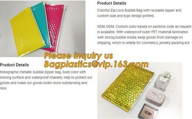 Holographic Factory Shiny gold Cosmetic bag Zipper Bubble Bag zip-lock Slider Padded Mailer metallic bubble zipper bagea supplier