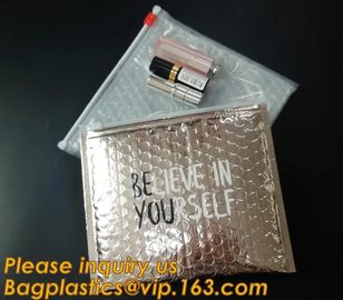 Factory Shiny Rose Gold Silver Cosmetic Zipper Bubble Bag Self Adhesive Plastic Pe Material Mailer Zip Lock Padded Bag, supplier