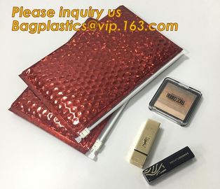 Factory Shiny Rose Gold Silver Cosmetic Zipper Bubble Bag Pink Bubble Bag With Slider, Padded Pink Zipper Lock PE Bag supplier