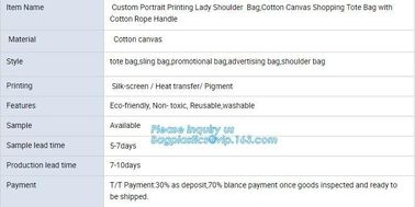 Promotional custom portrait printing lady shoulder bag,cotton canvas shopping tote bag with cotton rope handle bagease p supplier