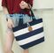 factory lowest price for wide stripe cotton canvas oxford canvas tote bag with inside small stripe lining and ziper lock supplier