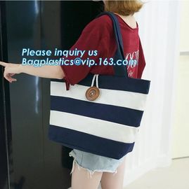 factory lowest price for wide stripe cotton canvas oxford canvas tote bag with inside small stripe lining and ziper lock supplier