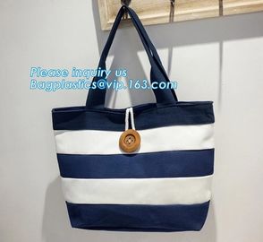 factory lowest price for wide stripe cotton canvas oxford canvas tote bag with inside small stripe lining and ziper lock supplier