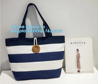 factory lowest price for wide stripe cotton canvas oxford canvas tote bag with inside small stripe lining and ziper lock supplier