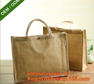 Heavy hold support Jute bag OEM Customized printing waterproof and reusable jute shopping bag with inner JUTE BAGS CARRI supplier