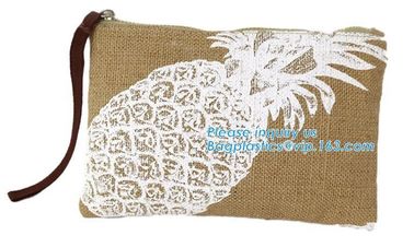 Wholesale jute tote bags with leather handles,Reusable natural color jute tote bag for shopping, Printed jute shopping b supplier