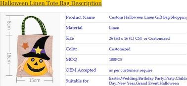 eco-friendly portable halloween linen tote jute bag with logo custom, ester, wedding, burthday, party, grand event happy supplier