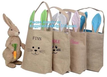 burlap easter tote, bunny ear kid Jute Shopping Bag With Leather Handles,cambric bag,Custom logo jute tote shopping bag supplier