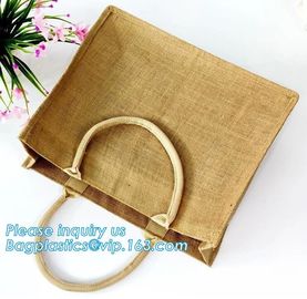 Natural Burlap Tote Shopping Bags Reusable Jute Bags with Full Gusset with Handles Laminated Interior tote shopper pack supplier