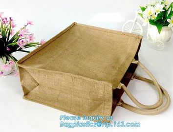 Natural Burlap Tote Shopping Bags Reusable Jute Bags with Full Gusset with Handles Laminated Interior tote shopper pack supplier