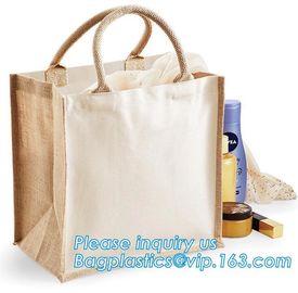 Natural Burlap Tote Shopping Bags Reusable Jute Bags with Full Gusset with Handles Laminated Interior tote shopper pack supplier