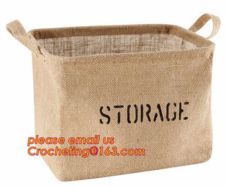 100% jute storage basket,natural jute material collapsible decorative storage basket,Home handmade jute woven rope toy s supplier