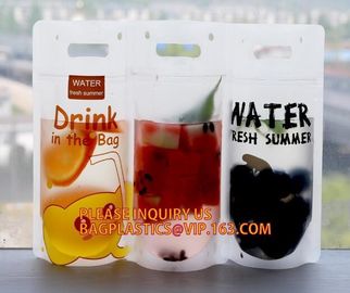 Beverage Pouch with Plastic Straw Hand-held Clear Zipper Stand Up Juice Drink Bag,Logo Print beverage packaging sack bag supplier