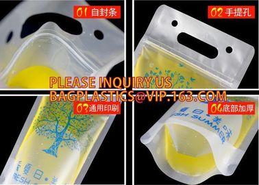 Beverage Pouch with Plastic Straw Hand-held Clear Zipper Stand Up Juice Drink Bag,Logo Print beverage packaging sack bag supplier