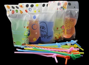 Stand Up Reclosable Zipper Clear Drink Pouches Bags with Plastic Straw, 8mil Hand-held Drinking Bags 15&quot; Bottom Gusset supplier