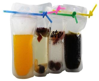 biodegradable eco-friendly Fruit juice liquid plastic bag with straw transparent stand up plastic zipper bag with straw supplier