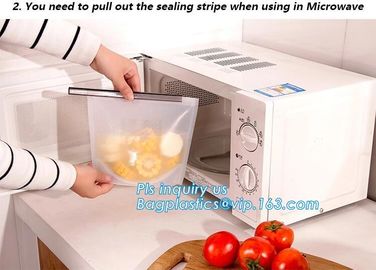 Storage preservation reusable silicone food bag,FDA reusable silicone storage food bag with k in microwave bagease supplier