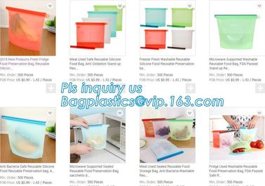 Reusable Leakproof Zipper Preservation Airtight sandwich k Cooking Fresh Zip Large Silicone Storage Food Bags With supplier