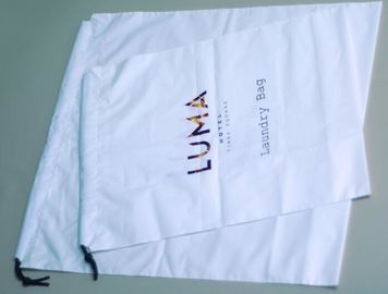 Biodegradable drawstring laundry poly bag with printing,Logo Printed Poly Drawstring Hotel/Travel Laundry Plastic bag supplier