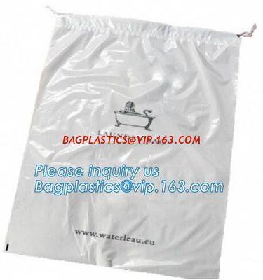 Biodegradable Size 12x16 inch cotton drawstring poly plastic hotel laundry bag,draw string pe bag logo printed poly pouc supplier