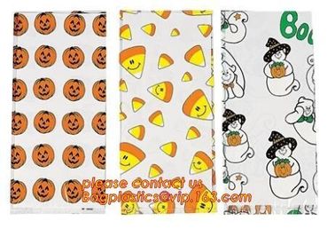 gravure printing halloween party bag, cute design food grade plastic cookie packing,halloween shrink cello treat bags fo supplier