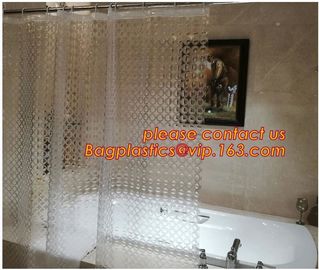 TRANSPARENT CIRCLE LINES, TRANSPARENT , polyester shower curtain and matching mat waterproof custom bath bathroom shower supplier