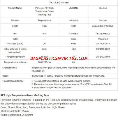 Green Polyester Silicone Adhesive Electroplating Tape Heat Resistant PET Powder Coating Tape Green Masking Tape bagplast supplier