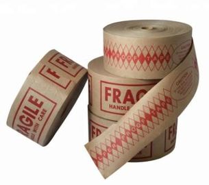 Reinforced Water Activated Custom Printed Kraft Paper Gummed Tape,Conventional Brown/White Kraft Paper Filament Sticker supplier