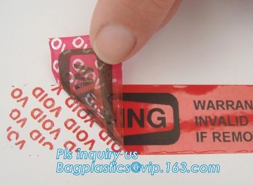 Warranty open void sticker security seal label tamper proof stickers,transparent warranty void seal labels bagplastics supplier