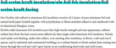 Foil crim kraft insulation,Alu foil FSK insulation, FOIL scrim kraft facing, reflective aluminium foil insulation,bonded supplier