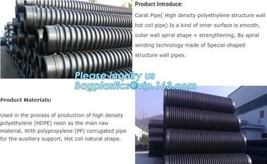 400mm sn4 sn8 hdpe culvert pipe,SN6 400mm wall corrugated PE drainage pipe dwc hdpe plastic culvert pipe prices BAGEASE supplier