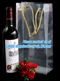 Handle Wine Bottle Paper Bags With Two Side Logo,transparent wine gift pp bag, plastic bag with handles bagplastics pac supplier