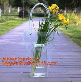 Customized PP plastic transparent flower carry bags with hanging,Eco-friendly Recyclable flower bag transparent pp bag f supplier