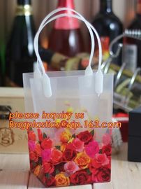 PP Trapezidal Rectangular Flower Package Bags,PP Flower Plastic Carry Bag with Tube Handle,flower pot bag printing PP pl supplier