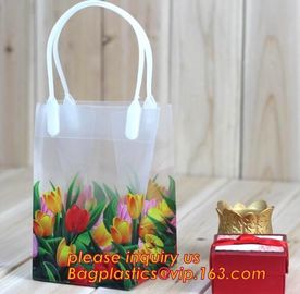 PP Trapezidal Rectangular Flower Package Bags,PP Flower Plastic Carry Bag with Tube Handle,flower pot bag printing PP pl supplier