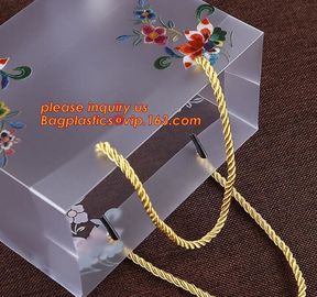 Customized square shape flower pattern long handle PP gift bag,flower vase, disposable flower plastic bag, plastic folda supplier