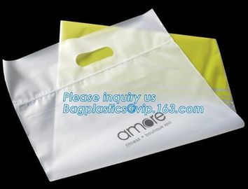 Custom printed die cut handle plastic bags manufacturer 12 x 15 inch light green promotional recycle grocery shopping ba supplier