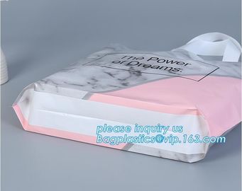 biodegradable plastic shopping bags with own logo,Low Density Glossy Plastic Handle Merchandise Clothing Die Cut Packing supplier