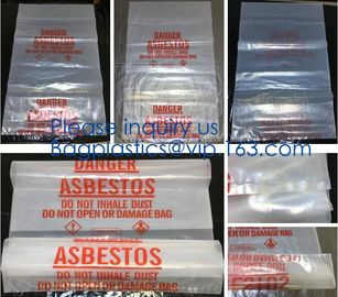 PE asbestos yard waste bags,hazard waste disposal bags,Customized danger warning printing clear polythene LDPE asbestos supplier