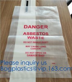 PE asbestos yard waste bags,hazard waste disposal bags,Customized danger warning printing clear polythene LDPE asbestos supplier