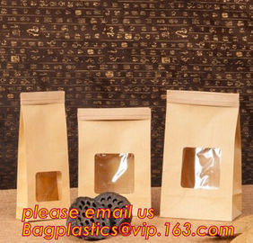 Square Bottom Resealable Zip Lock Snack Kraft Paper Reusable Bag With Matte Window, Kraft Paper Zipper Pouch supplier